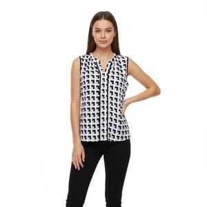 Calvin Klein Womens Sleeveless Top Size M Black Geometric V-Neck Modern